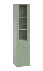 LE - 44 skříň léková prosklená, pravá, korpus šedý, dvířka šedo-zelinkavá